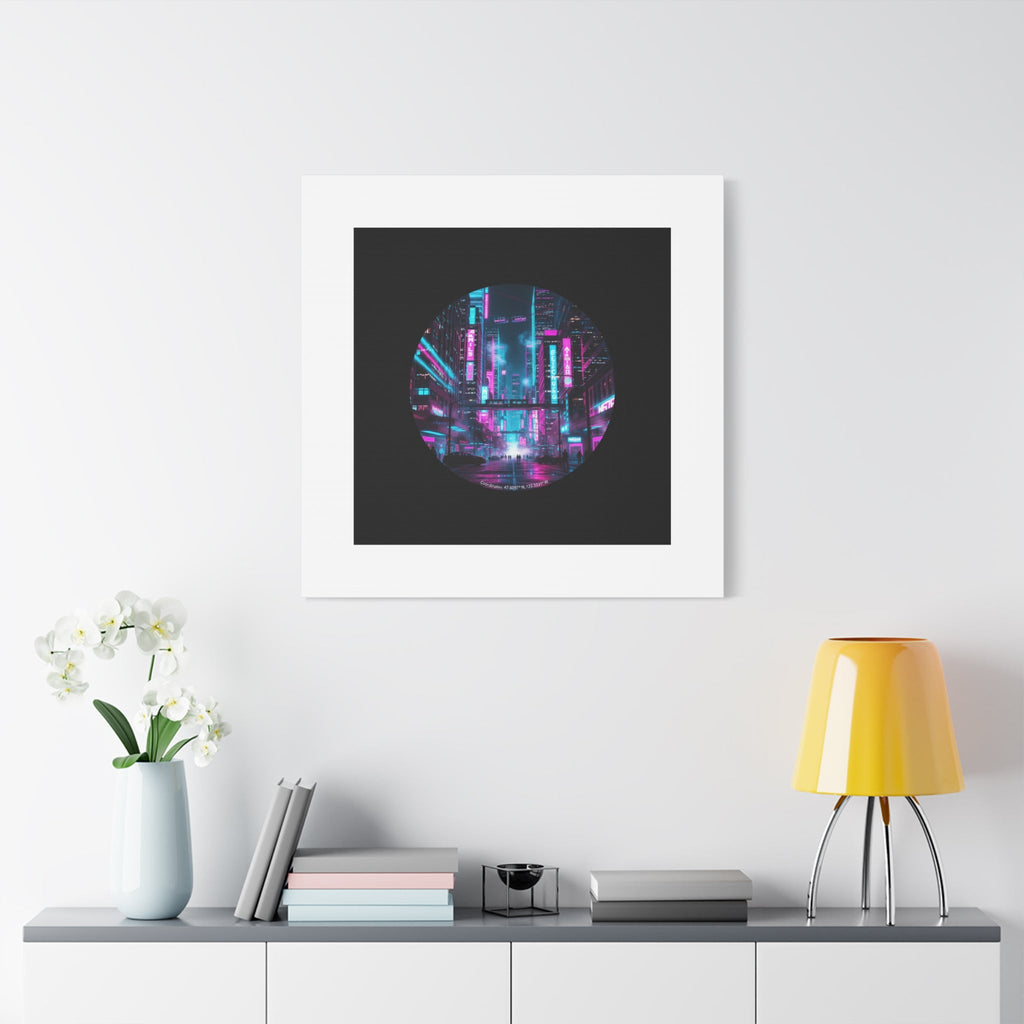 Neon Cyberpunk Cityscape Canvas | synthwave skyline, future city art
