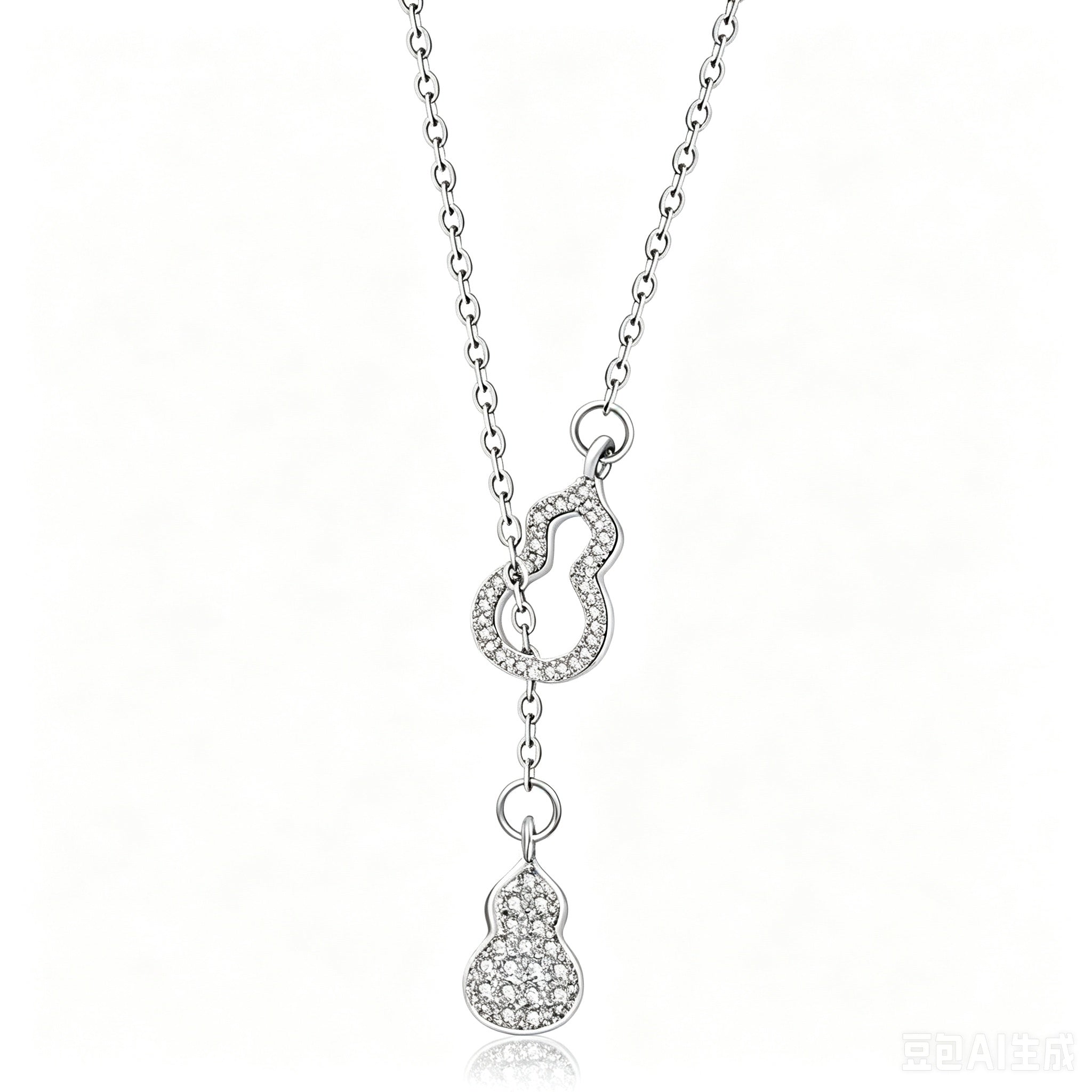 Dainty Lucky Gourd Zircon Pull Adjustable Necklace For Women, Y-Shape Tassel Collarbone Chain, Elegant Oriental Long Sweater Chain Fashion Jewelry