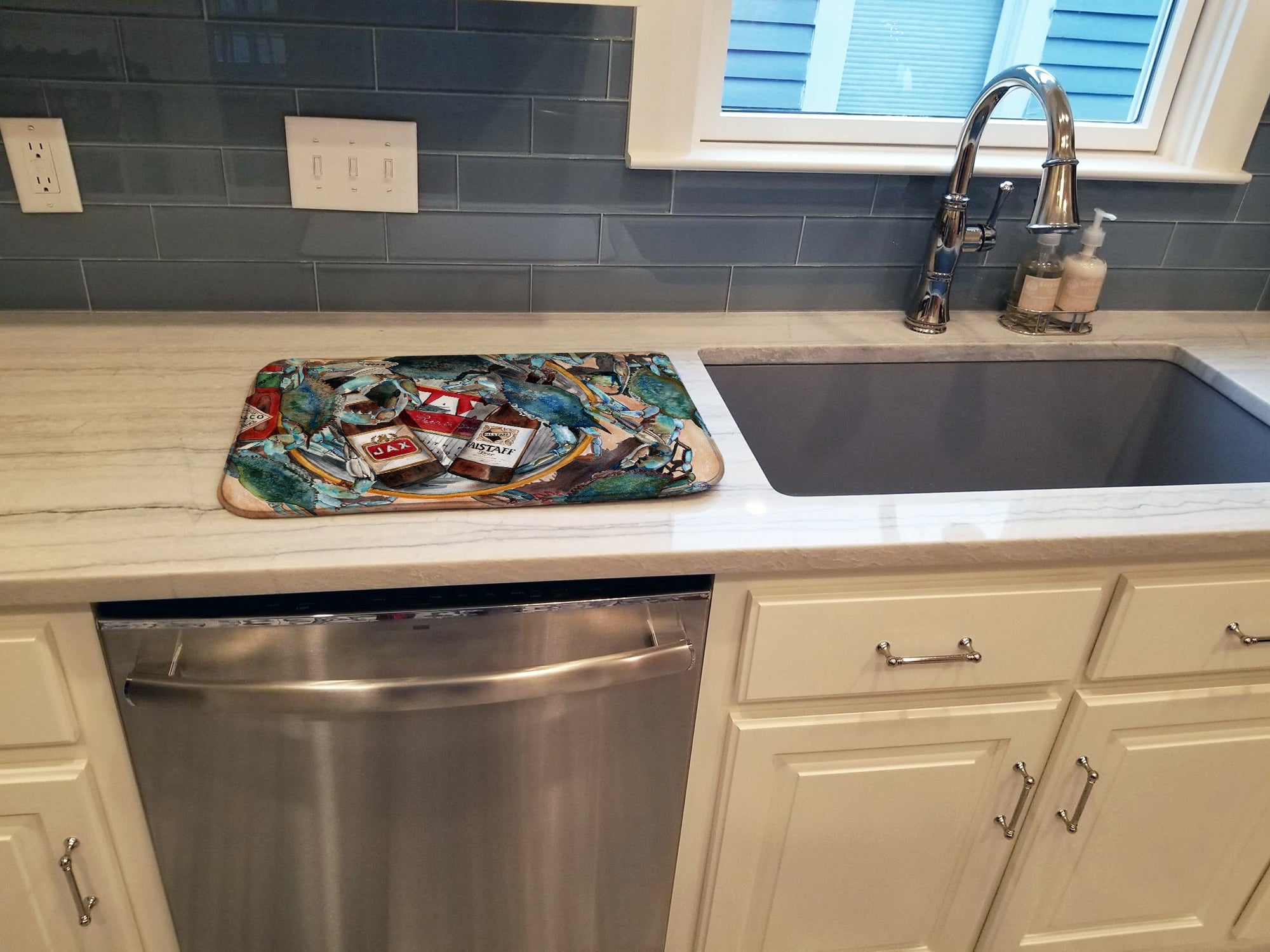 New Orleans Beers and Crabs Dish Drying Mat Absorbent Dish Drying Mat Pad for Kitchen Counter Dish Drainer Mat for Countertop, 14 x 21", Multicolor