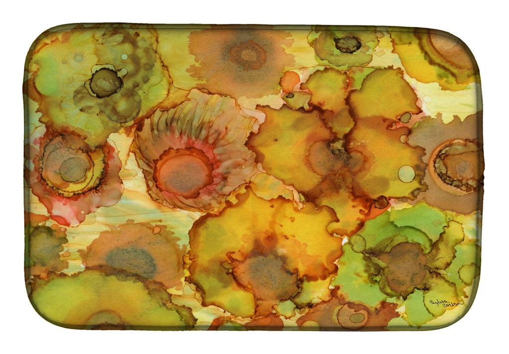 Abstract Flowers in Yellows and Oranges Dish Drying Mat Absorbent Dish Drying Mat Pad for Kitchen Counter Dish Drainer Mat for Countertop, 14 x 21", Multicolor