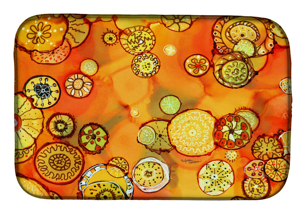 Abstract Flowers in Oranges and Yellows Dish Drying Mat Absorbent Dish Drying Mat Pad for Kitchen Counter Dish Drainer Mat for Countertop, 14 x 21", Multicolor