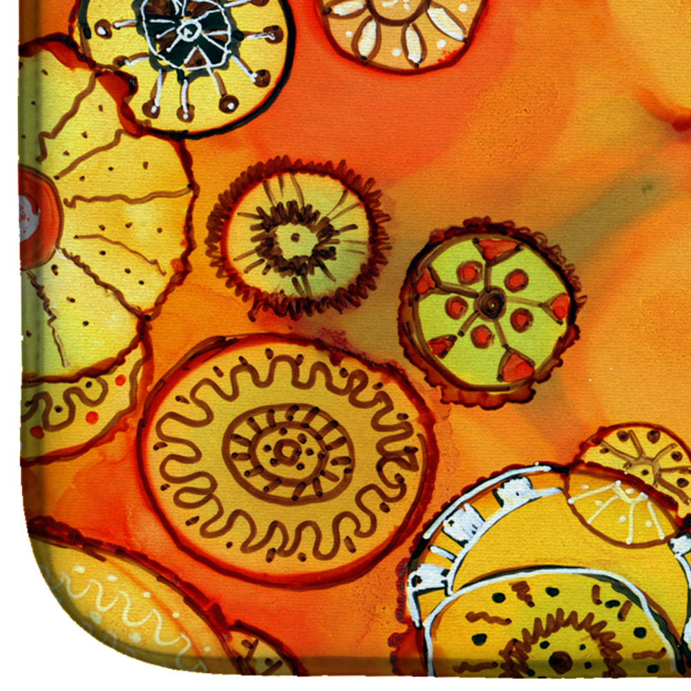 Abstract Flowers in Oranges and Yellows Dish Drying Mat Absorbent Dish Drying Mat Pad for Kitchen Counter Dish Drainer Mat for Countertop, 14 x 21", Multicolor