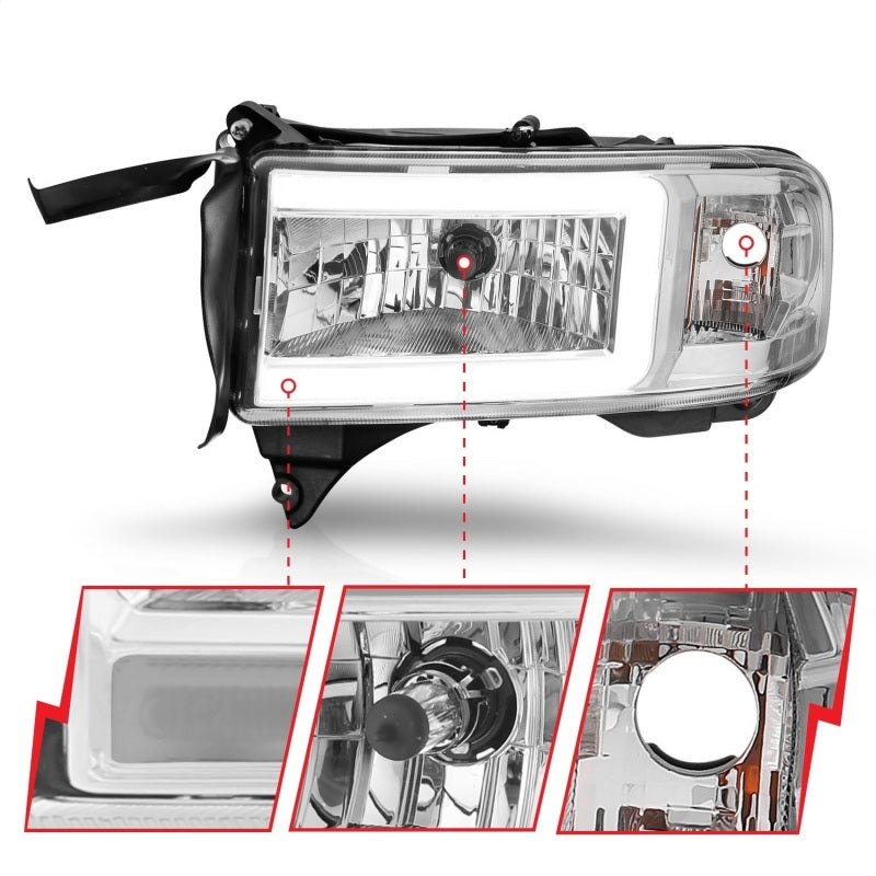 ANZO 94-02 Dodge RAM Crystal Headlight - w/ Light Bar Chrome Housing 111555