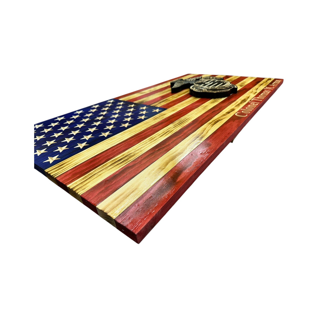 Personalized Wooden American Flag for Marines