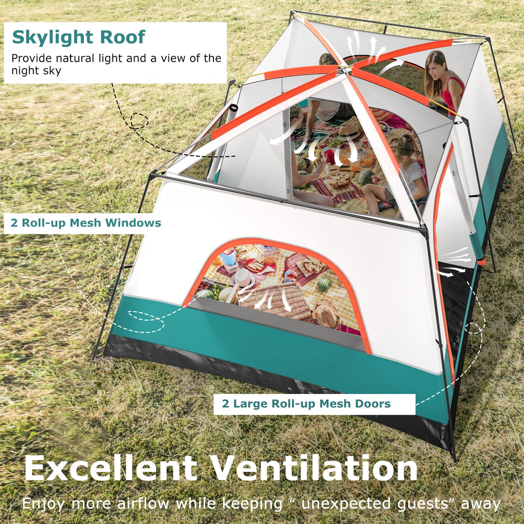 8-10 Person Camping Tent with Double Rooms and 2 Doors