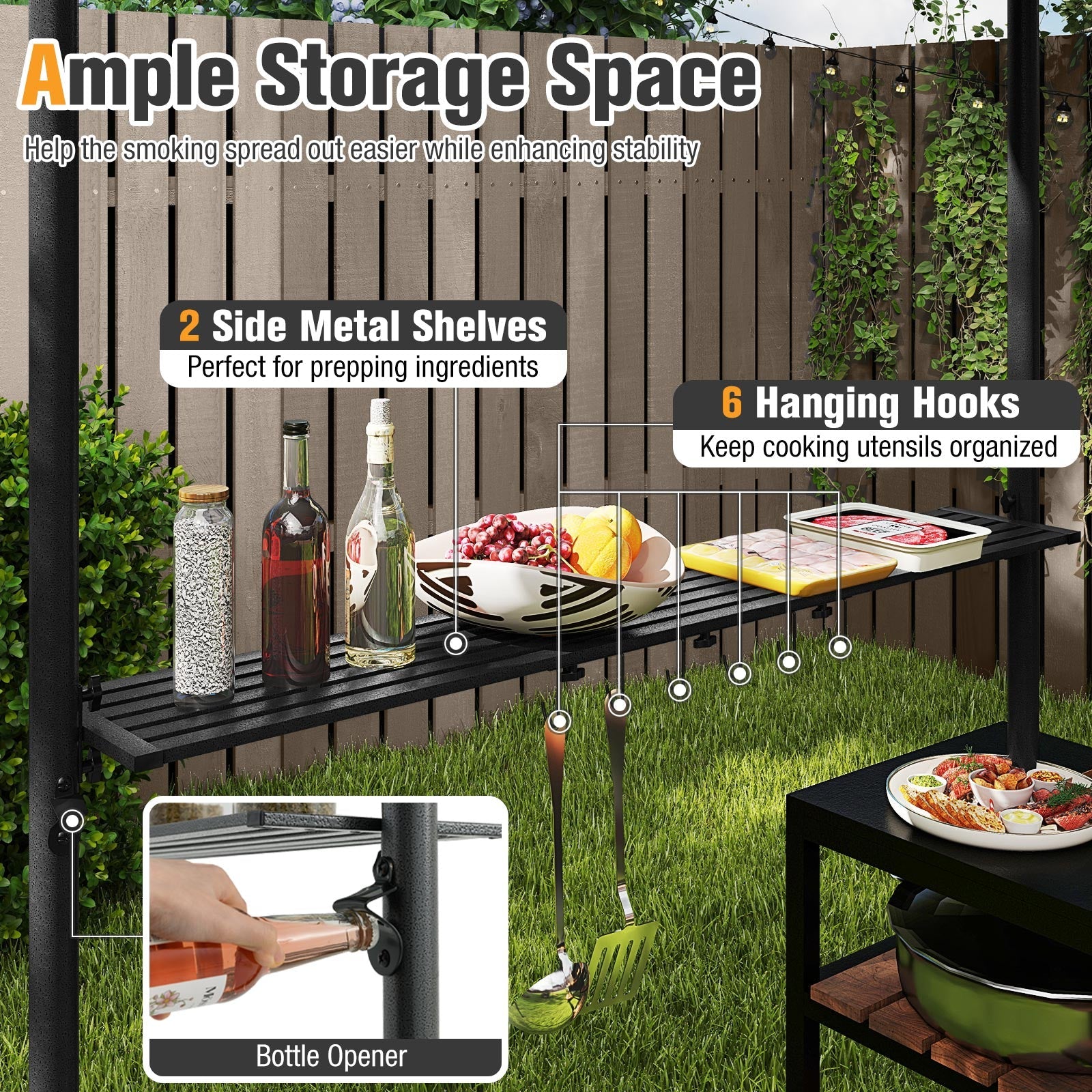 8 x 5 Feet Grill Gazebo with 2 Shelves 6 Hooks and Metal Frame-Gray