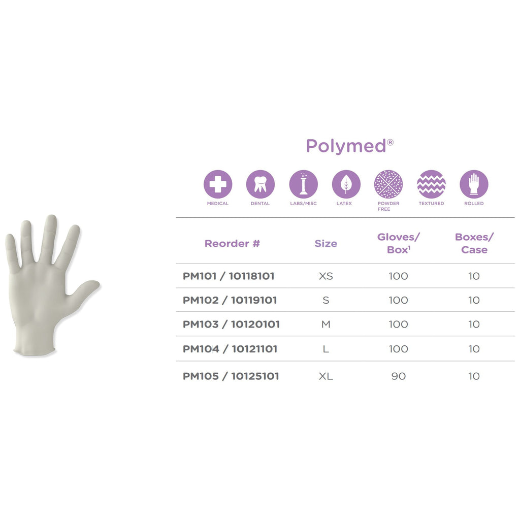 Polymed® Latex Exam Glove, Medium, Ivory PM103