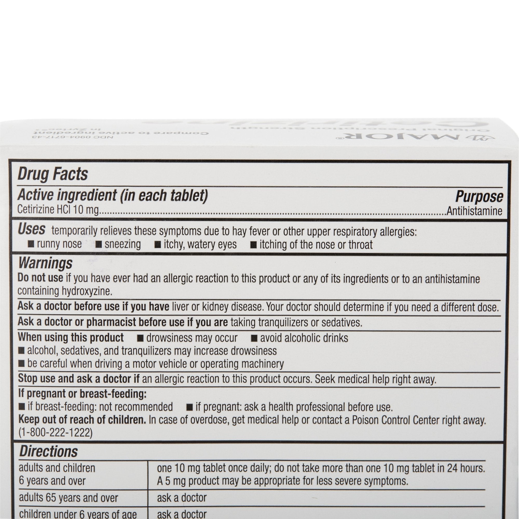 Major® Cetirizine Antihistamine 00904671743