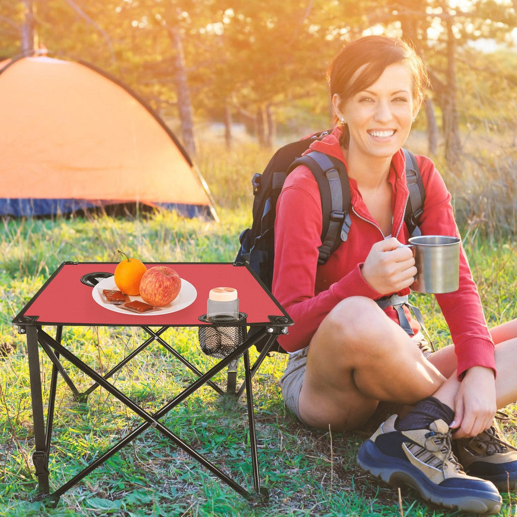 2Pcs Foldable Camping Table Portable Picnic Table Lightweight Travel Desk with 2 Cup Holders/Table Carrying Bag