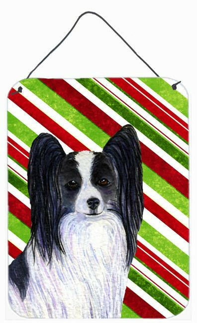 Papillon Candy Cane Holiday Christmas Wall or Door Hanging Prints Aluminum Metal Sign Kitchen Wall Bar Bathroom Plaque Home Decor Front Door Plaque, 12x16, Multicolor