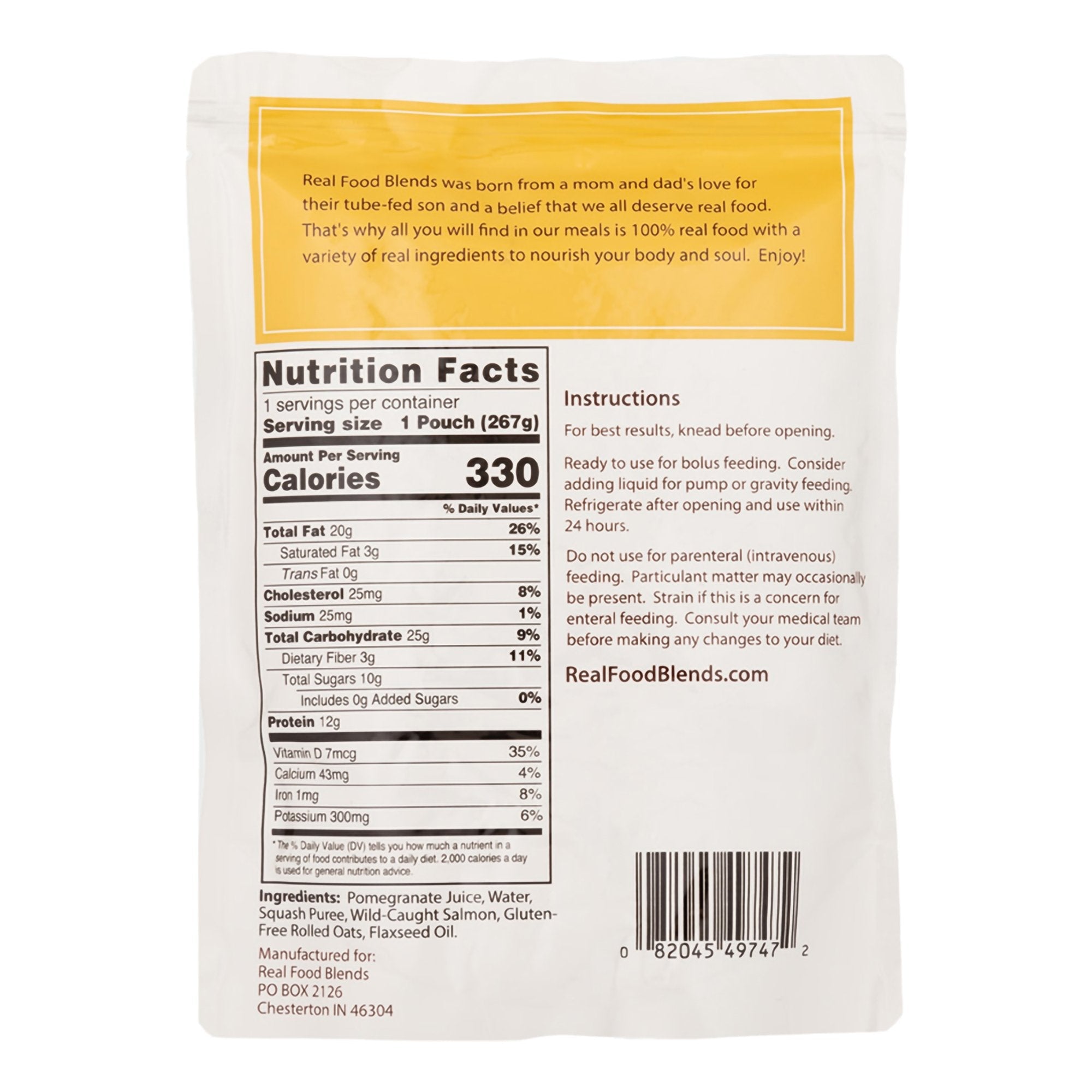 Real Food Blends™ Salmon, Oats & Squash Puree for Tube Feeding, 9.4-ounce pouch 176987