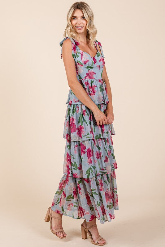 Layered Floral Sweetheart Neck Maxi Dress – Elegant and Romantic Floral Maxi Dress with Feminine Sweetheart Neckline