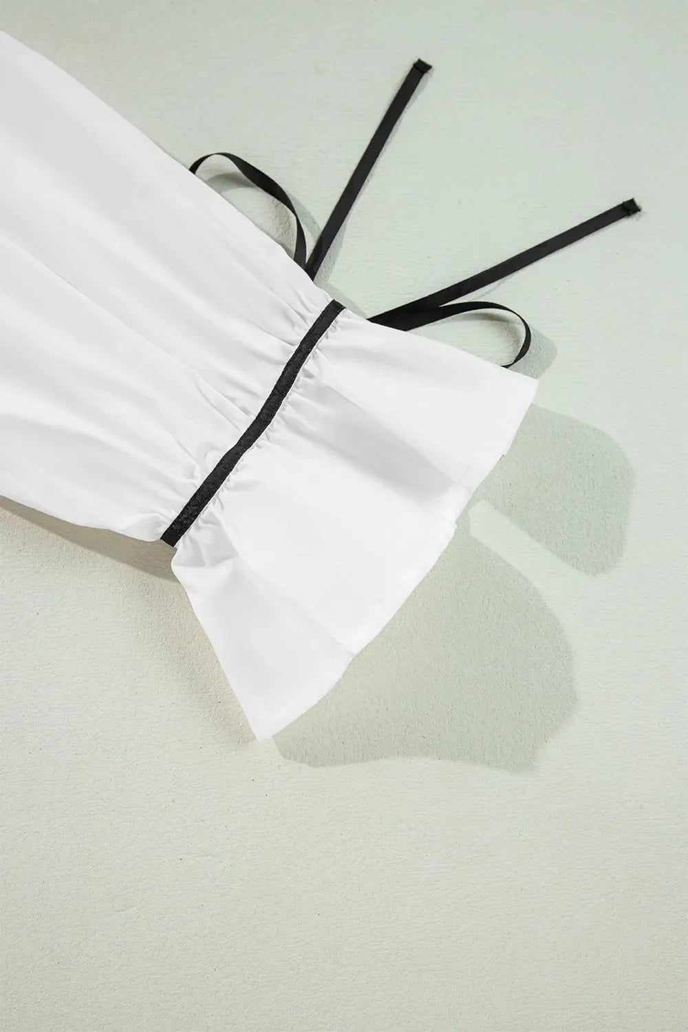 Ribbon Bowtie Collared Neck Flounce Sleeve Shirt