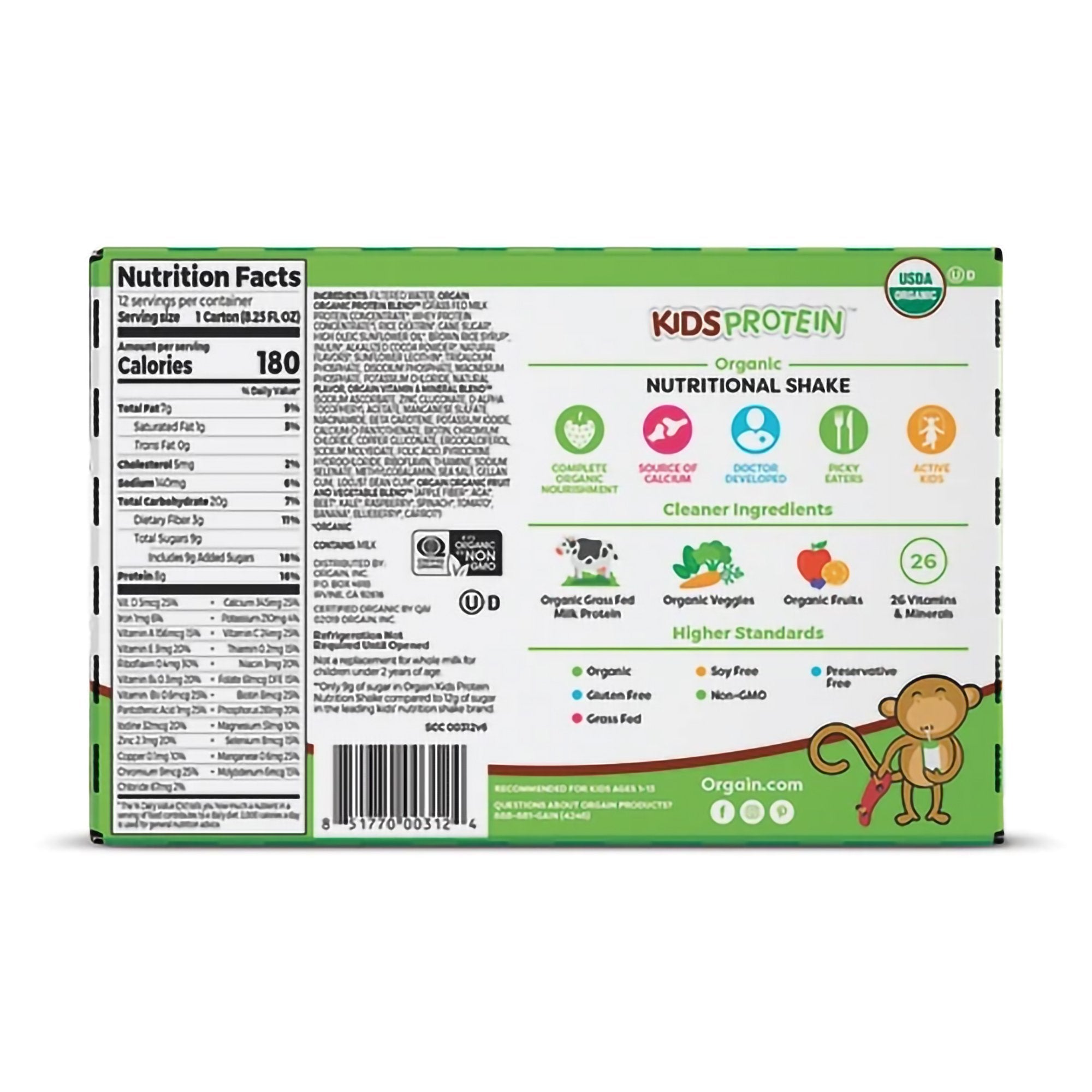 Orgain® Kids® Protein Organic Nutritional Shake, Chocolate, 8.25-ounce carton 851770003124