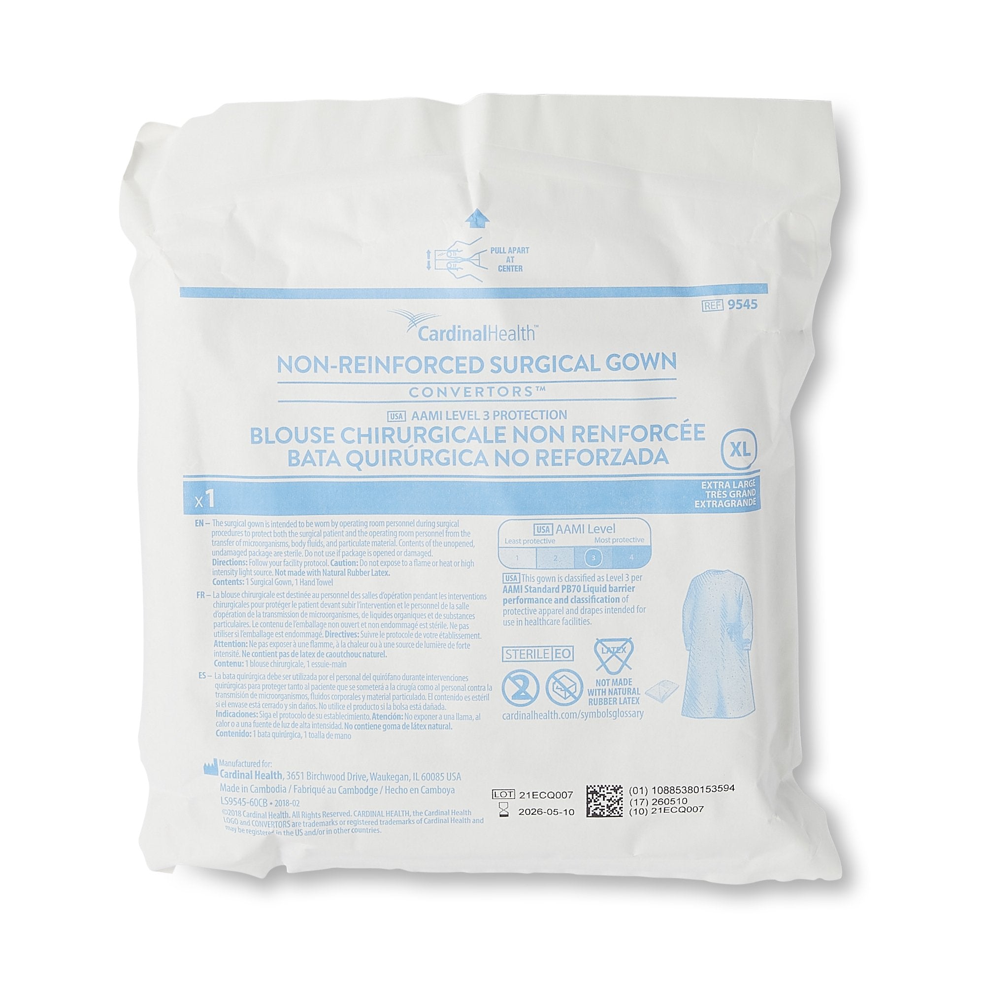 Cardinal Health™ Nonreinforced Surgical Gown, 3-Layer Microfiber, Extra Large 9545