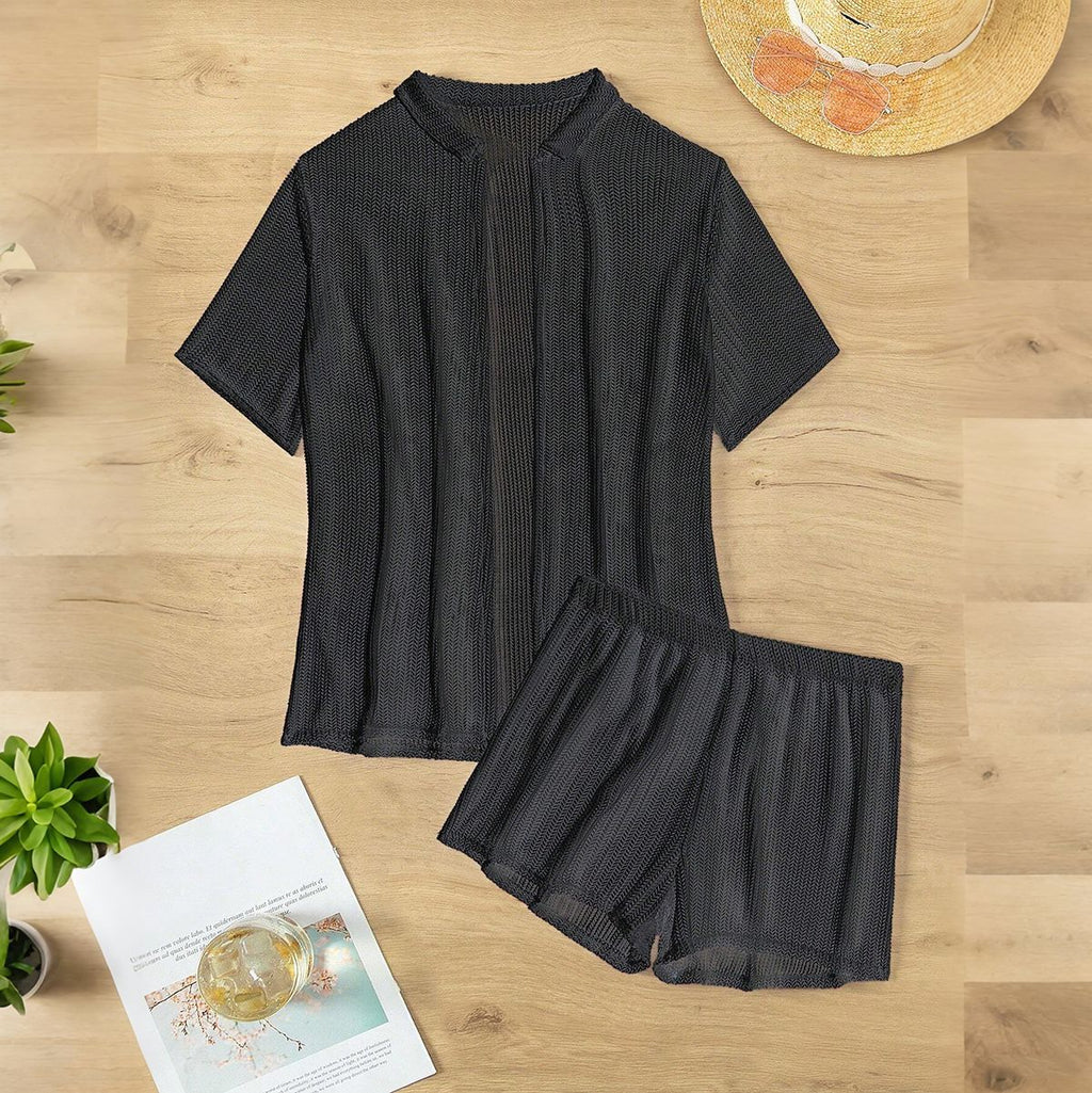 Casual Half-Sleeve Mesh Beach Set