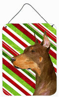 Doberman Candy Cane Holiday Christmas Wall or Door Hanging Prints Aluminum Metal Sign Kitchen Wall Bar Bathroom Plaque Home Decor Front Door Plaque, 12x16, Multicolor