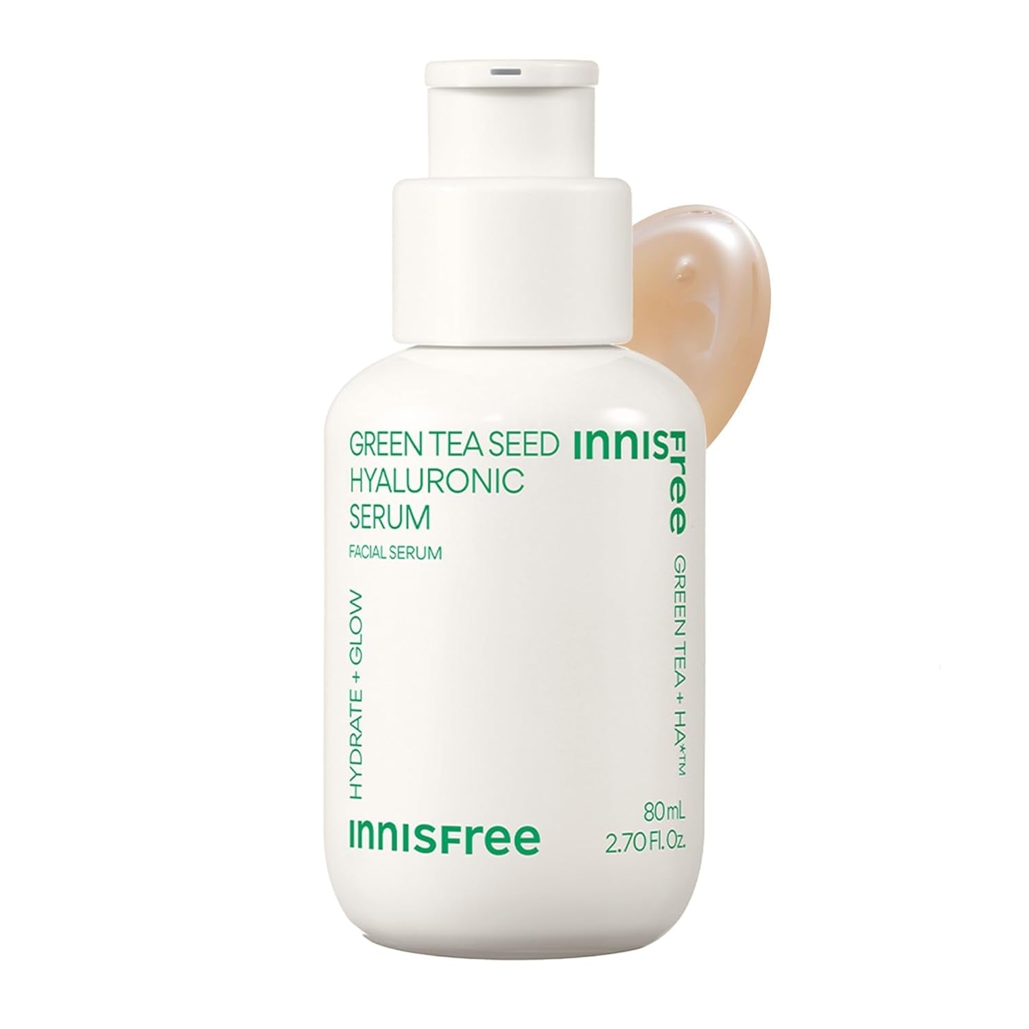 Innisfree Green Tea Seed Hyaluronic Serum with Panthenol and Niacinamide, Korean Face Serum for Hydration and Glow