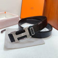 Hermes Men Silver Buckle Belt 'Black'