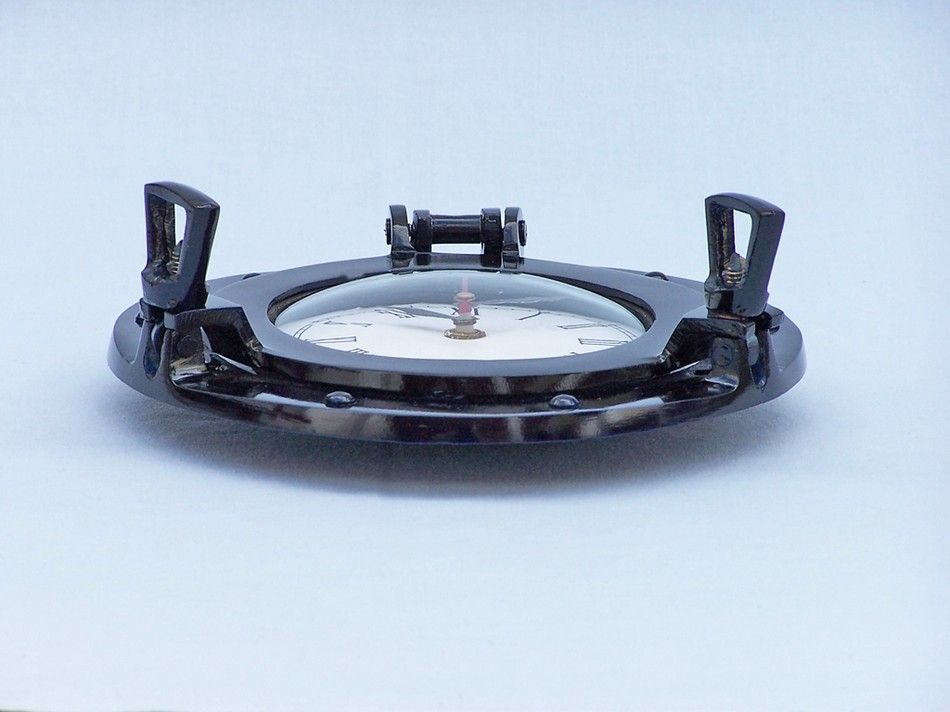 Brass Deluxe Class Porthole Clock 8"" - Dark Blue
