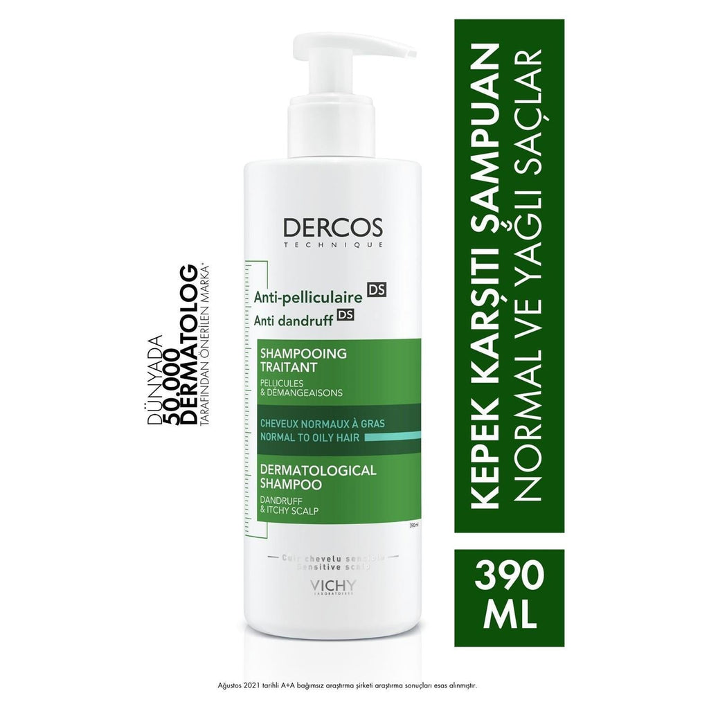 Vichy Dercos Anti-Dandruff Shampoo for Normal to Oily Hair - Dermatologically Formulated for Dandruff Treatment & Scalp Comfort