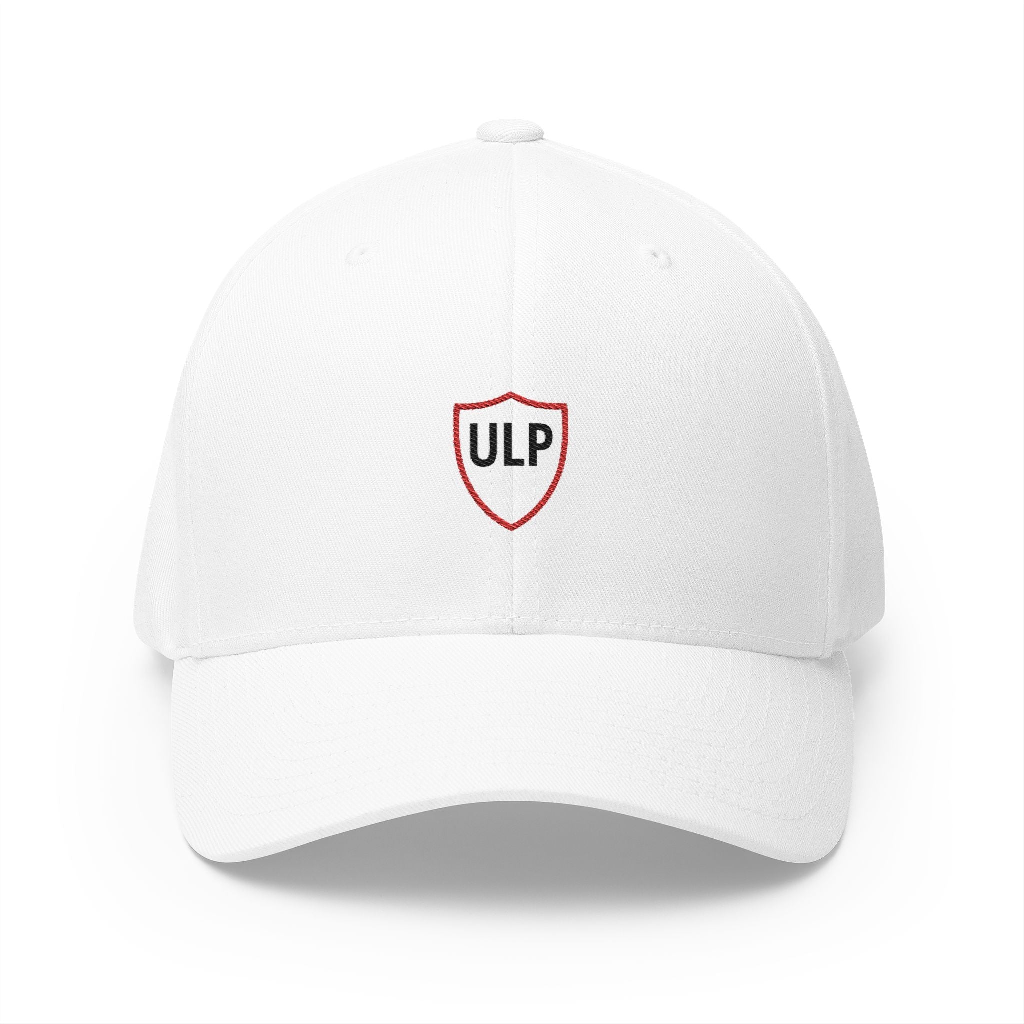 Embroidered 'ULP' Shield Cap — White Structured Baseball Hat