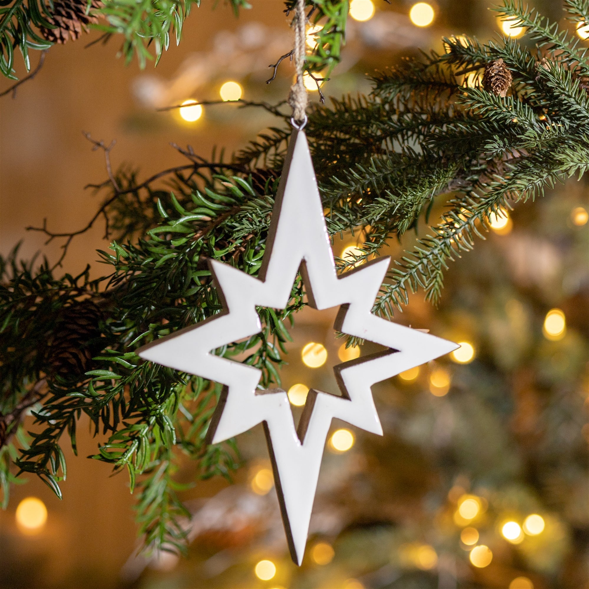 Wood Star Cut-Out Ornament (Set of 4)