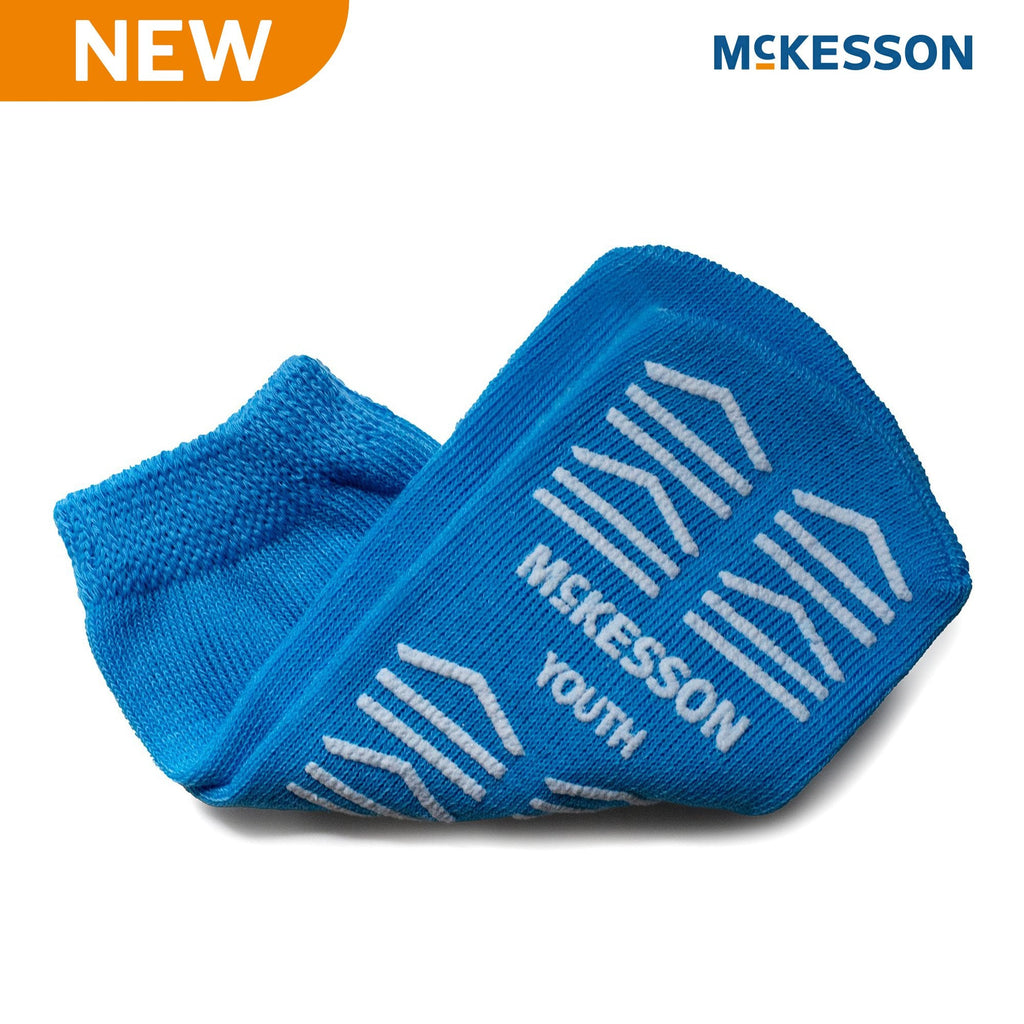 Slipper Socks McKesson Unisex Youth Single Tread Single Patient Use Light Blue 16-Y-3849