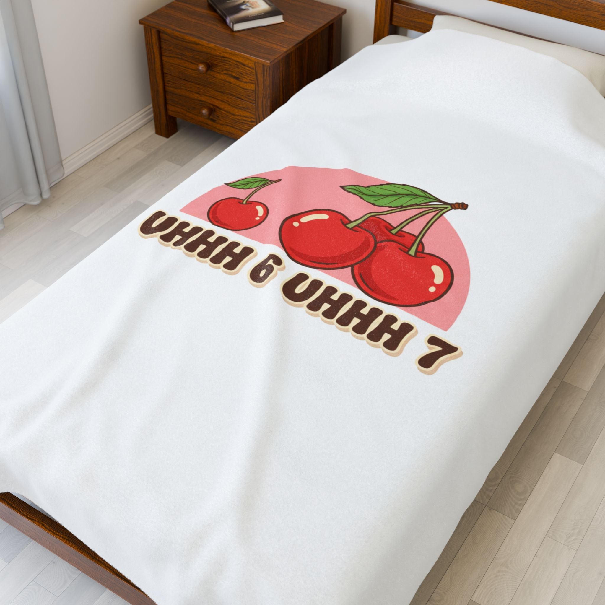 6 7 Cherry Retro Graphic Blanket | Kawaii Fruit Print