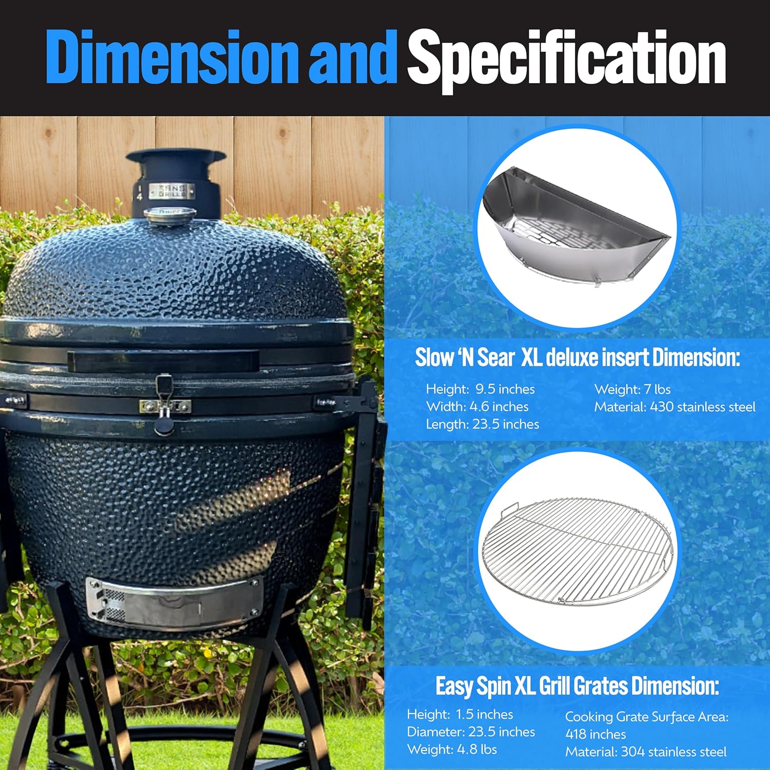 SnS Grills Slow ‘N Sear® 5-Piece Cooking System - Patented Charcoal Basket with Removeable Water Reservoir, EasySpin Grate, Drip Pan for Low ‘N Slow Smoking & Charcoal Grilling on Big Green Egg XL