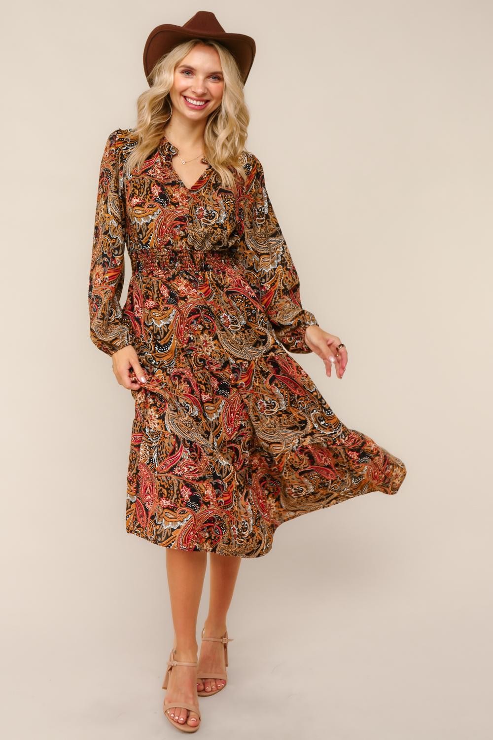 PLUS SMOCKED WAIST MAXI BOHEMIAN WOVEN DRESS