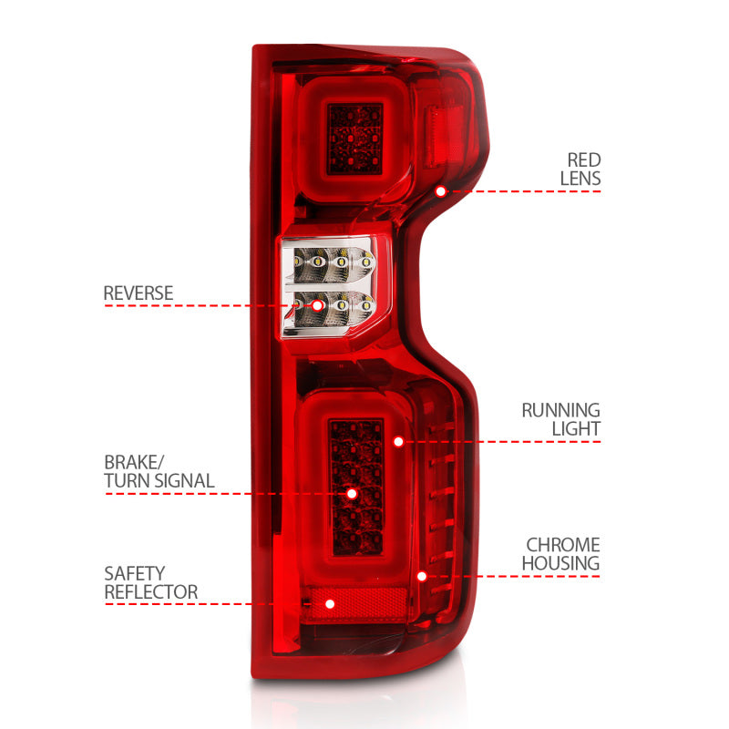 ANZO 19-21 Chevy Silverado Work Truck Full LED Tailights Chrome Housing Red Lens G2(w/C Light Bars) 311419