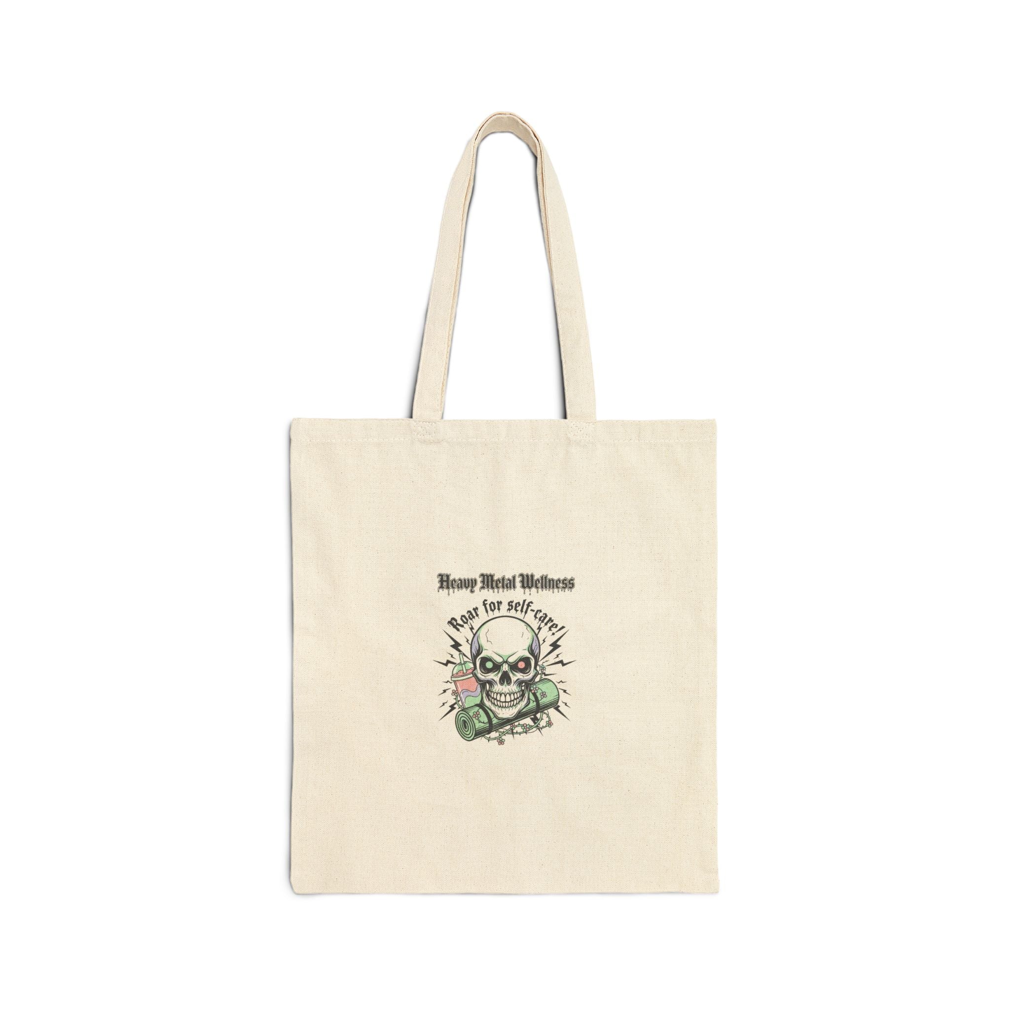 Heavy Metal Wellness Skull Tote | gothic wellness quote, edgy self-care merch
