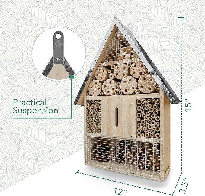 Premium Weatherproof Insect Hotel - Durable Bug House, Bee Home Box for Garden - Ideal Habitat for Bees, Ladybirds, Butterflies - Enhance Biodiversity & Eco-Balance