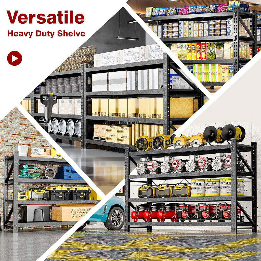 9000LBS Metal Steel Storage Shelves - 75" W Black 4 Tier Heavy Duty Rack Commercial Industrial Shelving with Adjustable Shelf for Basement Garage Warehouse - 75" W x 24" D x 70" H