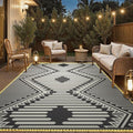 MontVoo Outdoor Rug with Led String Strip Lights 8x10 ft Waterproof Outdoor Patio Rug Mat Reversible Plastic Straw Rug Outside Outdoor Rug for RV Camping Picnic Balcony Fairy Boho Outdoor Decor