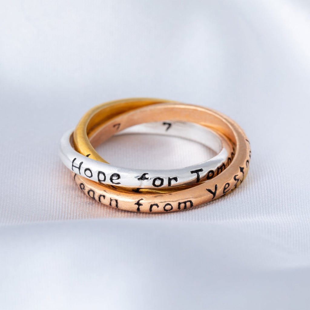 GreaterGood Daily Reminder Trio Fidget Ring in Sterling Silver, Gold, and Copper