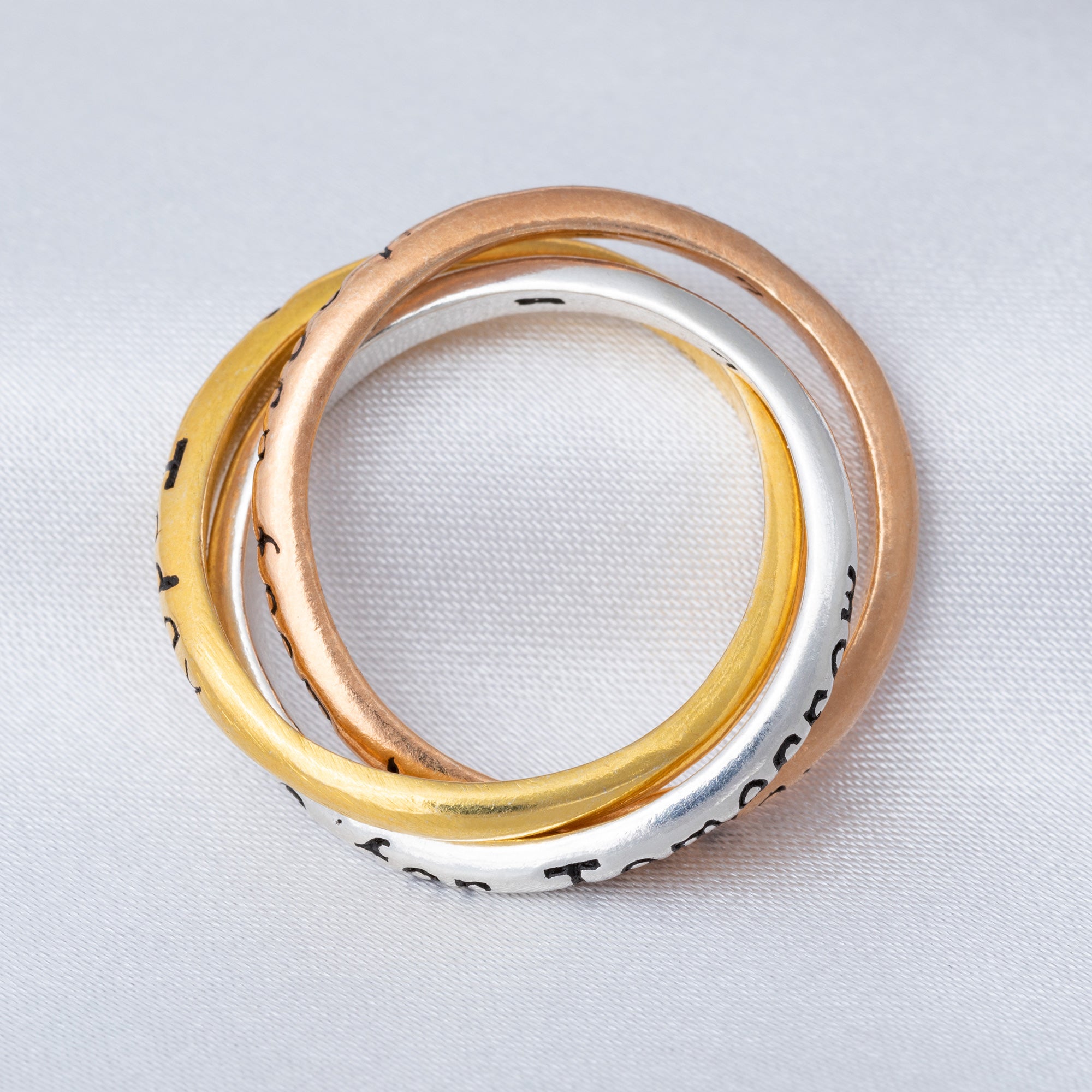 GreaterGood Daily Reminder Trio Fidget Ring in Sterling Silver, Gold, and Copper