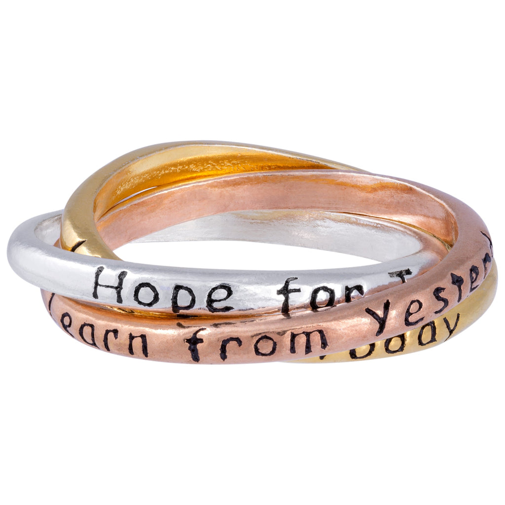 GreaterGood Daily Reminder Trio Fidget Ring in Sterling Silver, Gold, and Copper