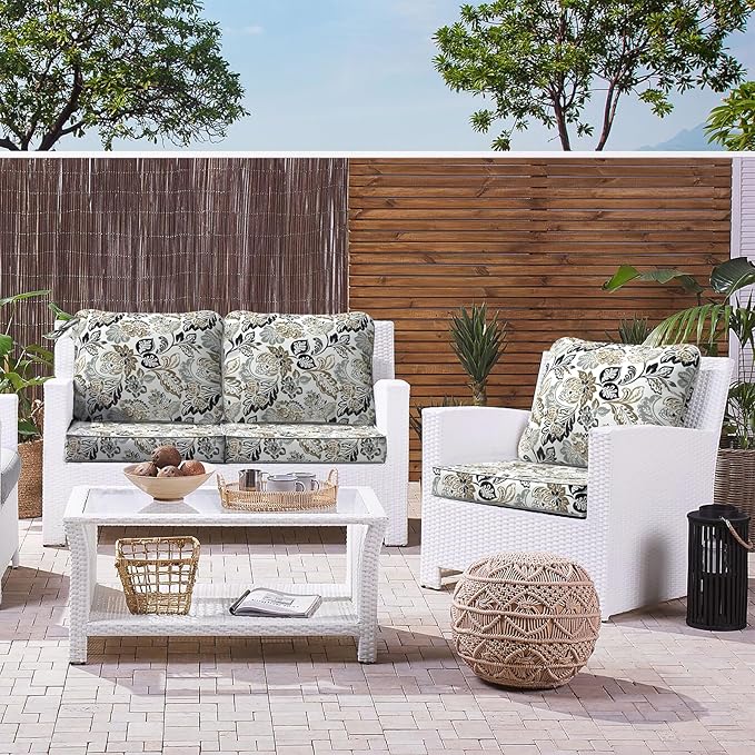 LVTXIII Outdoor Seat and Back Cushion Patio Deep Seat Cushion Set Seasonal Chair Cushion for Wicker Chairs and Garden Furniture Decoration, 22"x22"x4", Dailey Tan