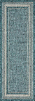 Unique Loom Outdoor Border Collection Area Rug - Soft Border (2'x 6' 1" Runner, Teal/ Ivory)