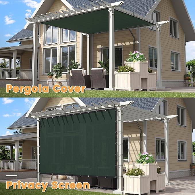 VICLLAX Shade Fabric Sun Shade Cloth with Every 2 FT Grommets for Patio Garden Pergola Cover Canopy 7x8 FT, Dark Green