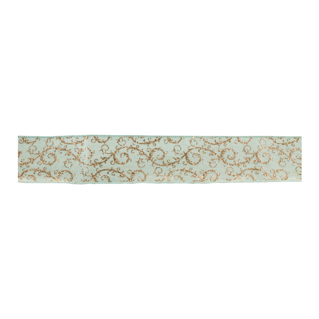 Orante Green and Gold Glitter Wired Ribbon 4" x 10 yds.