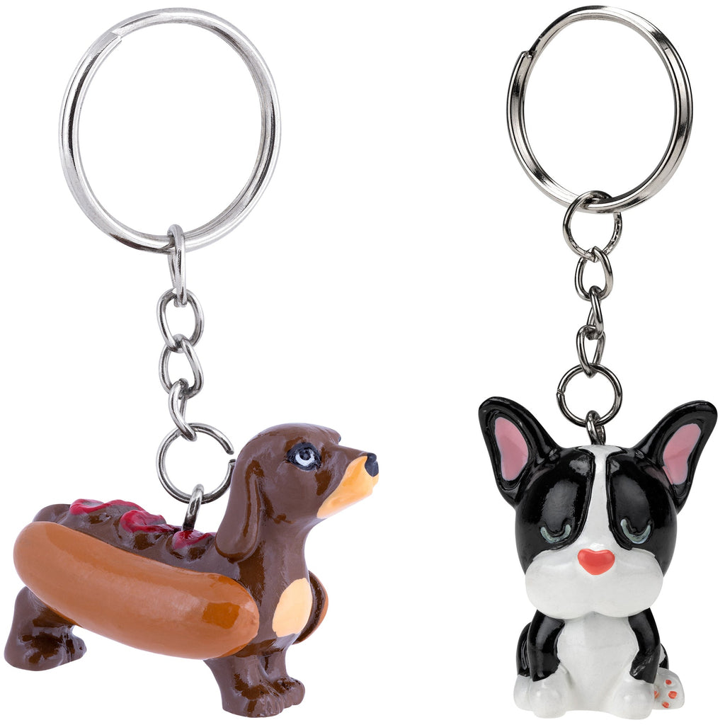 GreaterGood Happy Dog Black and White Sitting Pup Keychain