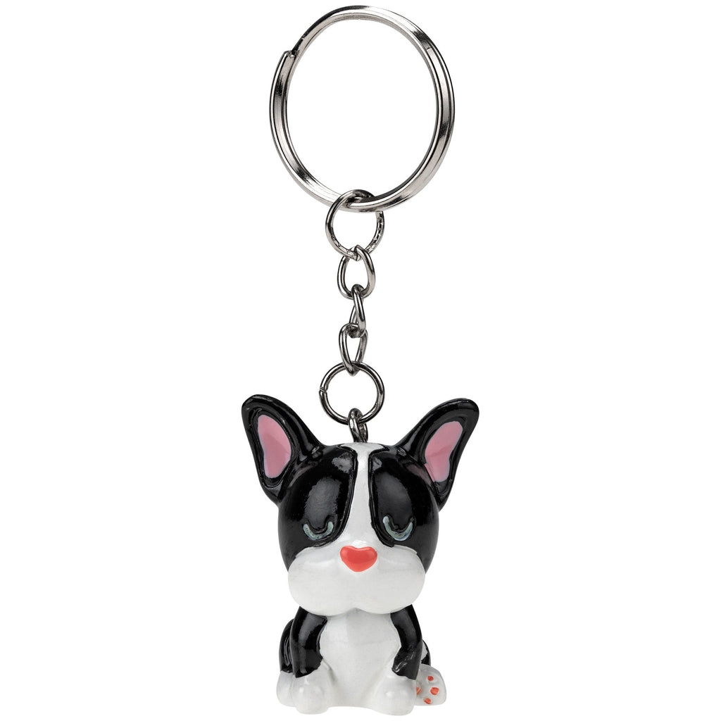 GreaterGood Happy Dog Black and White Sitting Pup Keychain