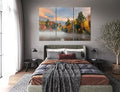 Nature Wall Art Prints - Ocean Forest Mountain Lake Canvas Landscapes - Small to Extra Large Living Room Bedroom Kitchen Bathroom Décor (Misty Fall Reflection, 39L" x 59W" - 3 Panels)