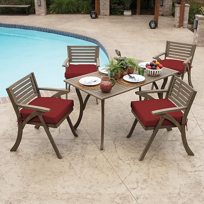 Arden Seat Cushion, 21 x 21, Rain-Proof, Fade Resistant, Cushion for Patio Dining, Adirondack, and Outdoor Chairs Ruby Red Leala