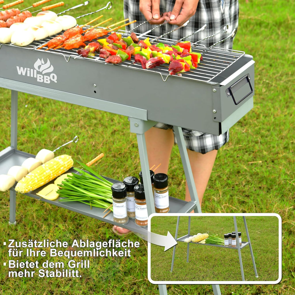 Charcoal Grills Commercial Quality Portable Multiple Size Hibachi BBQ Lamb Skewer Folded Camping Barbecue Grill for Garden Backyard Party Picnic Travel Outdoor Cooking Use(31.6x7.1x5.1 inch)