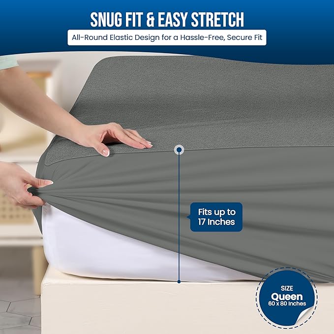 Utopia Bedding Waterproof Mattress Protector Queen Size, Premium Terry Mattress Cover 200 GSM, Breathable, Fitted Style with Stretchable Pockets (Gray)
