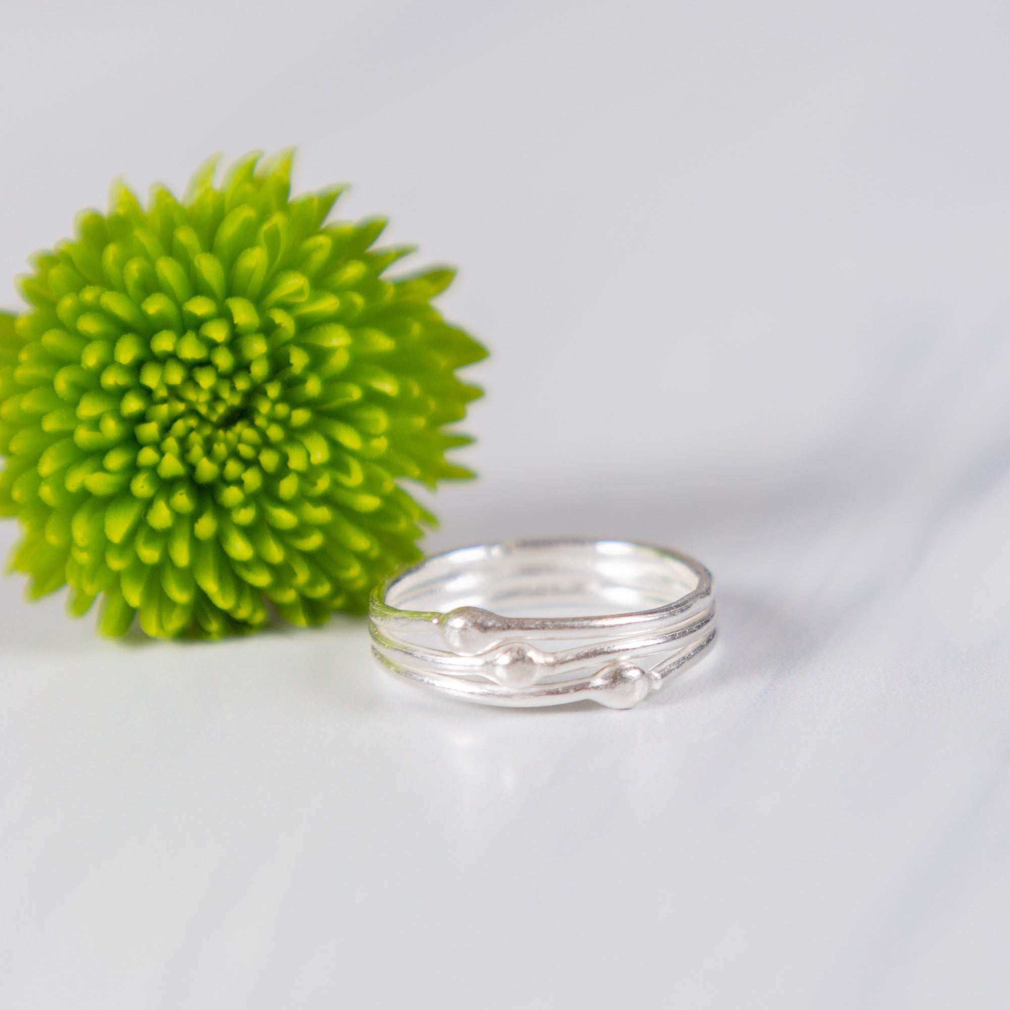 GreaterGood Tiny Dots Fused Trio Ring - Handmade Karen Hill Tribe Silver